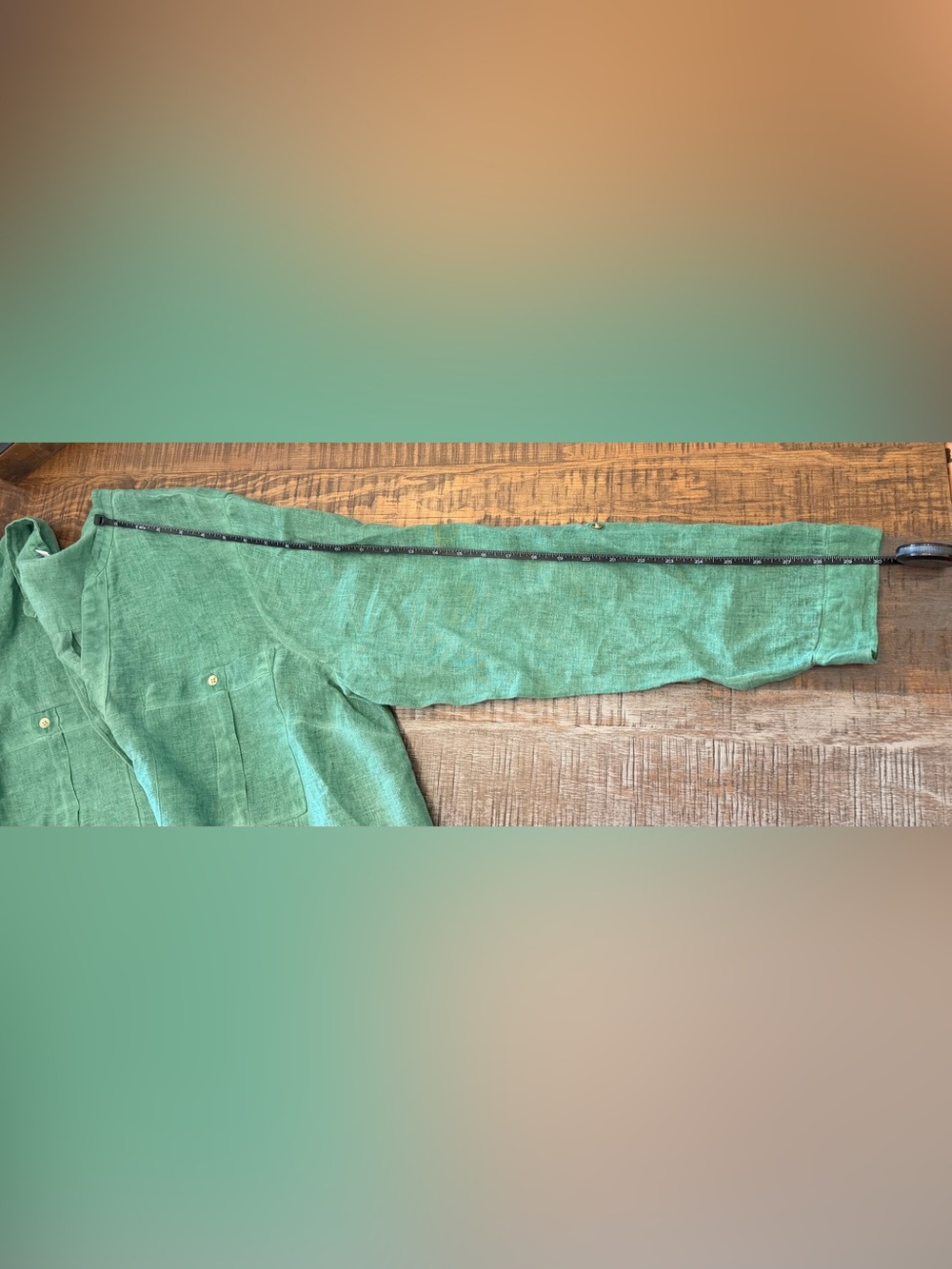 J Jill Love Linen 100% Linen green button down top with gold buttons size large - Picture 10 of 10